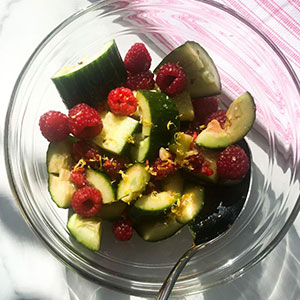 Smashed Cucumber and Raspberry Salad