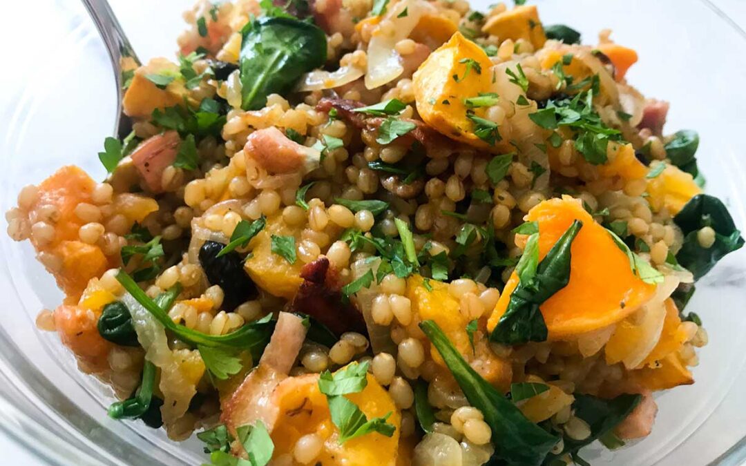 Wheat Berry Vegetable Salad with Dried Fruit and Walnuts