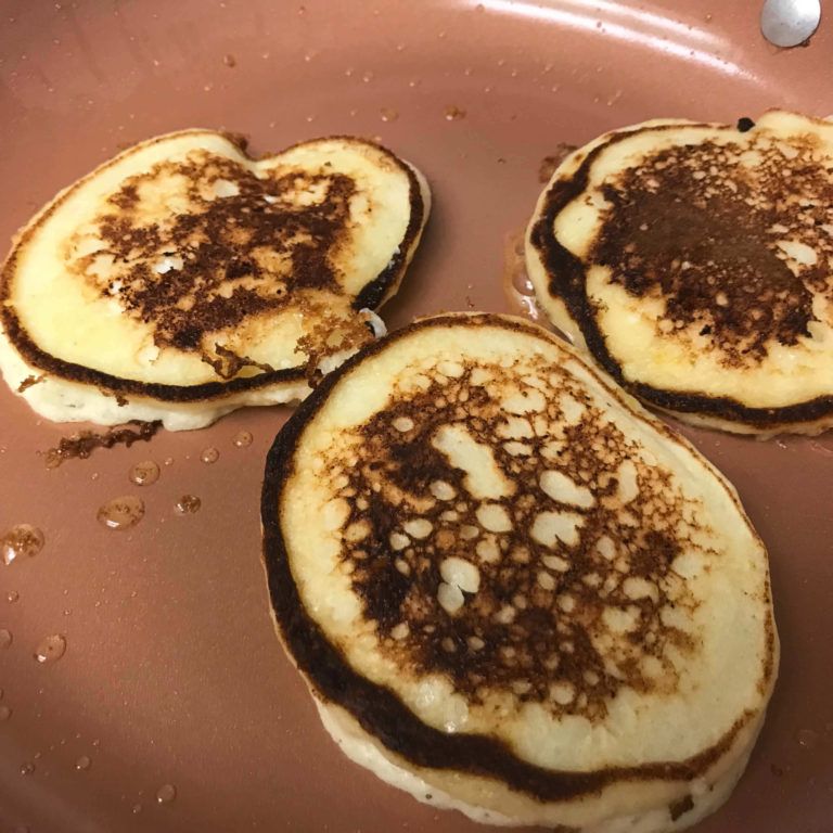 cooked pancakes in skillet