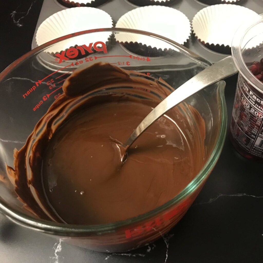 melted chocolate in bowl.