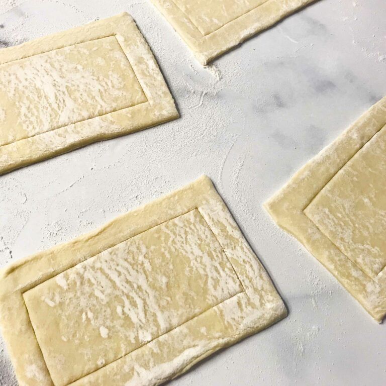 pastry cut into four and lined edges.