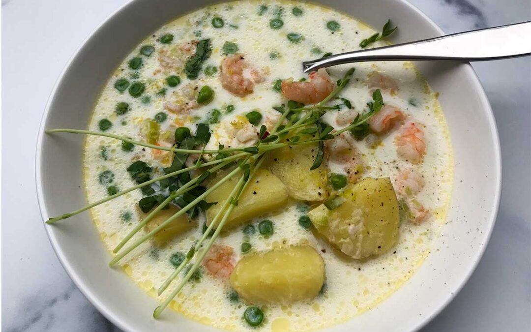 Spring Peas, Shrimp and Lobster Soup