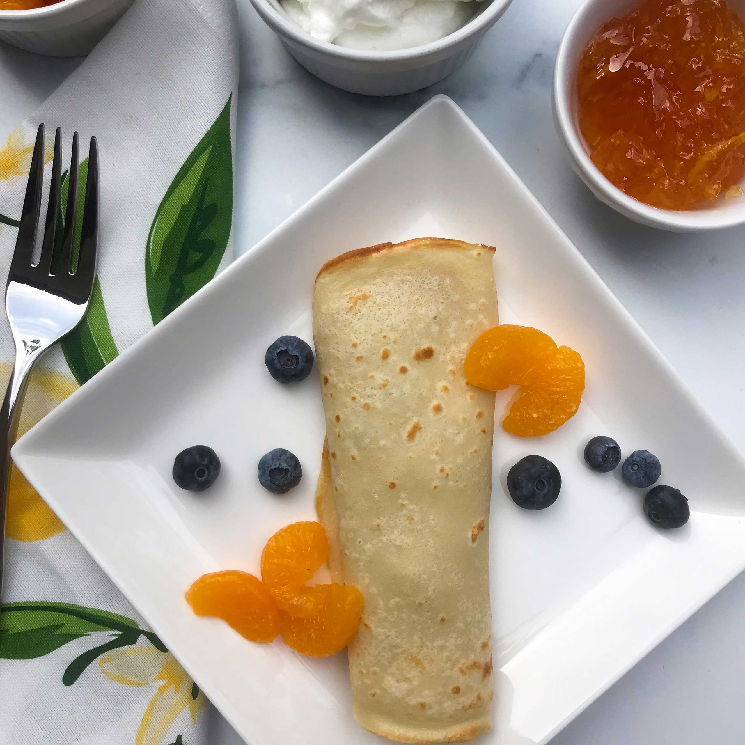 overhead view of Citrus and Blueberry Blintzes