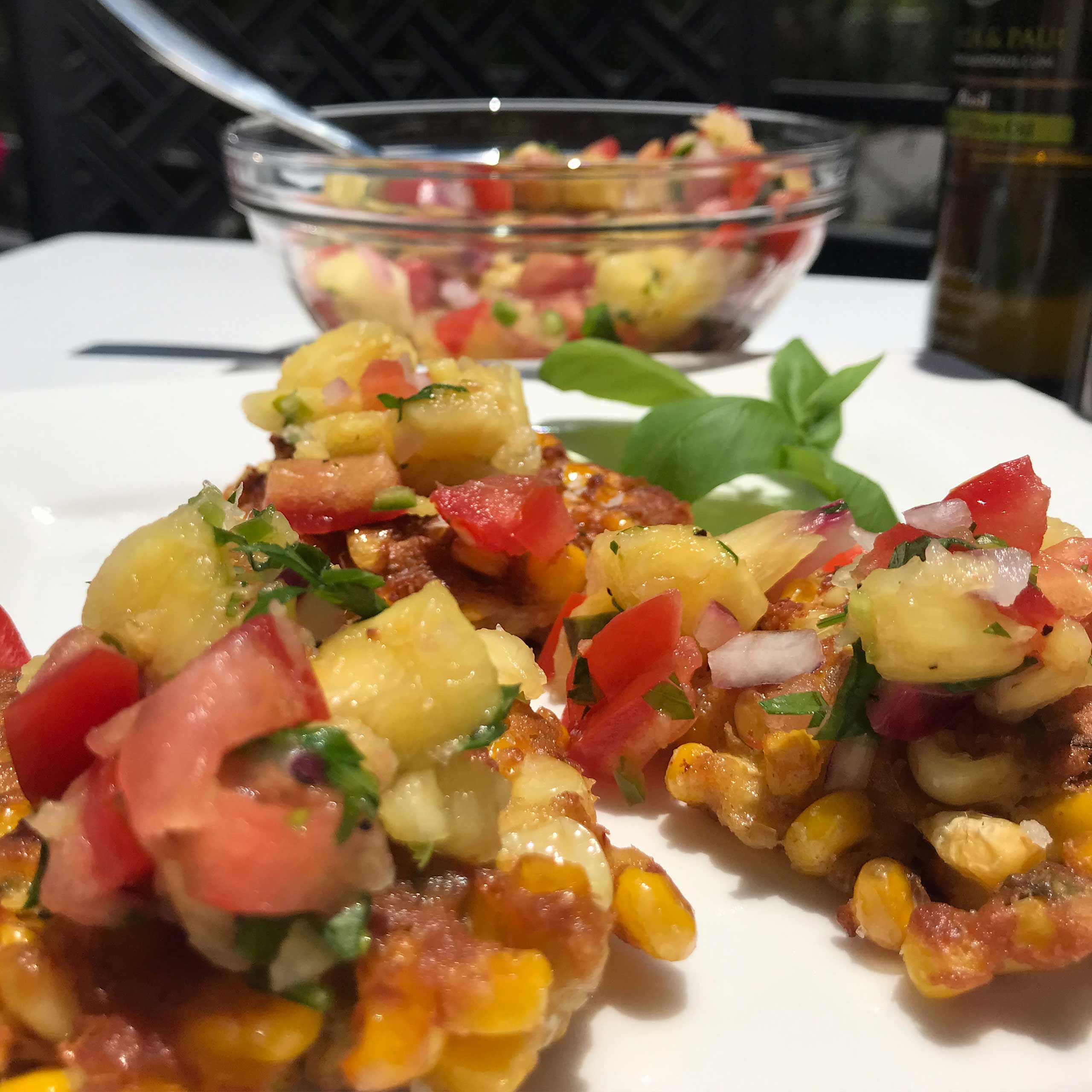 Corn Cakes with Pineapple and Basil Salsa | My Curated Tastes