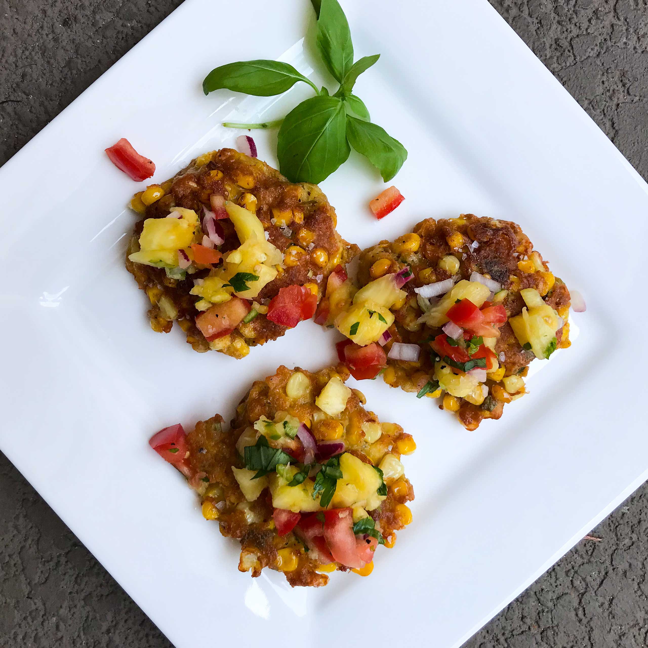 Corn Cakes with Pineapple and Basil Salsa | My Curated Tastes