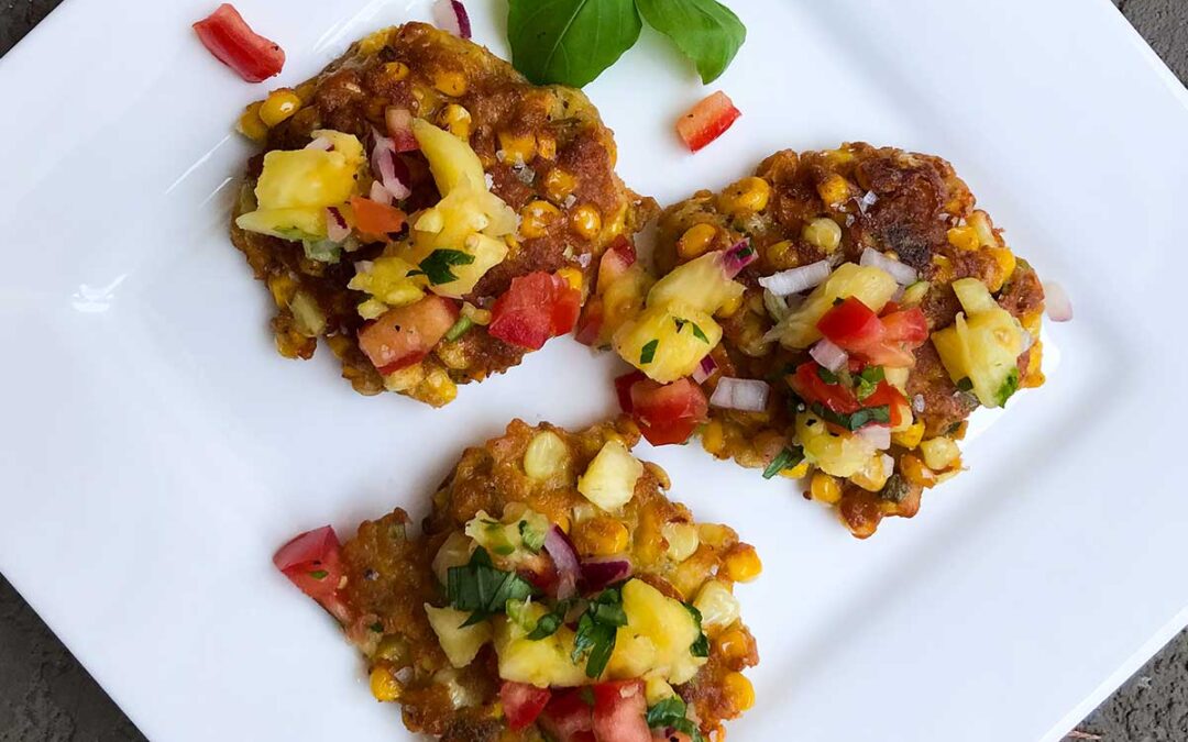 Corn Cakes with Pineapple and Basil Salsa