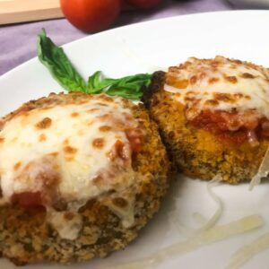 Crispy Eggplant Parmesan Slices on a plate.