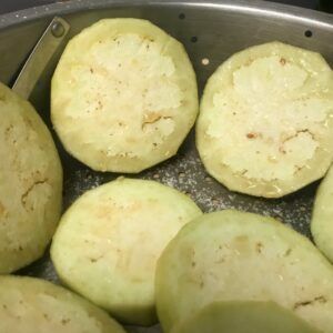 eggplant in a colander.