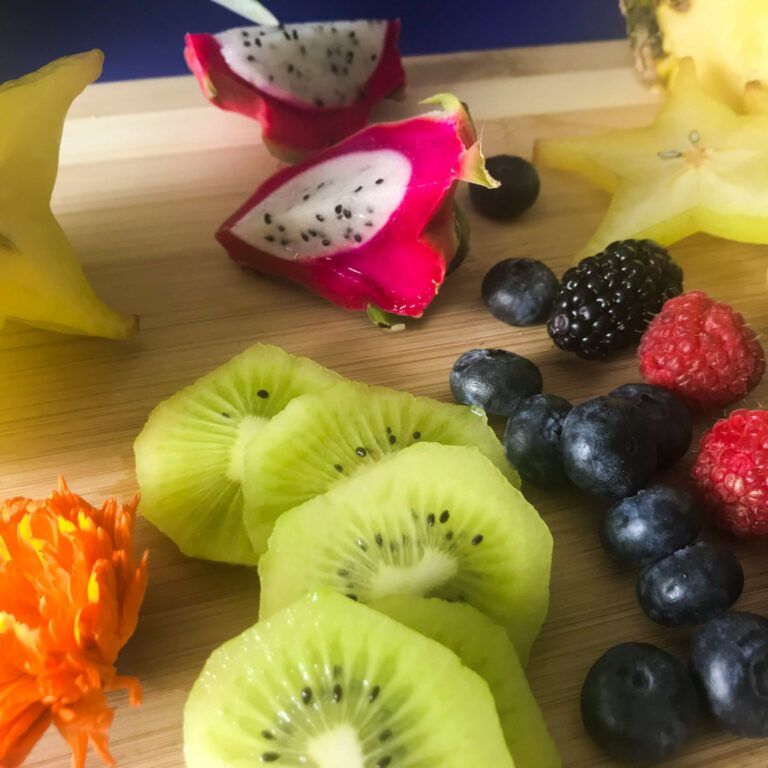 cut up exotic fruits