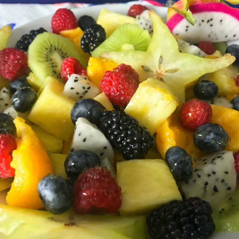 Bowl of Exotic Fruit Salad With Honey Lime Dressing