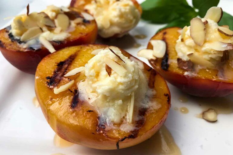 Grilled Peaches with Mascarpone & Balsamic Drizzle | My Curated Tastes
