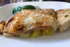 Ham Jarlsberg Pineapple Basil Quesadilla | My Curated Tastes