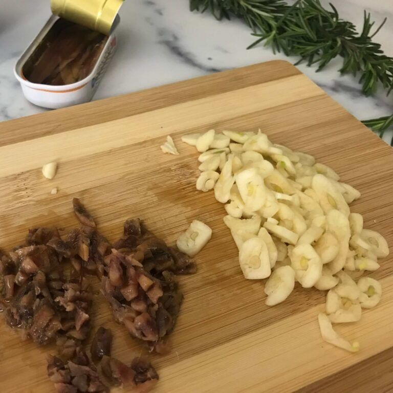 sliced garlic and chopped anchovies