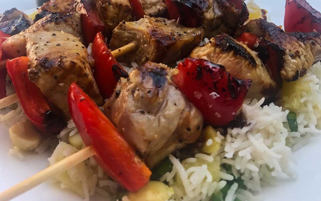 Pork Kebabs and Pineapple Rice with Macadamia Nuts | My Curated Tastes