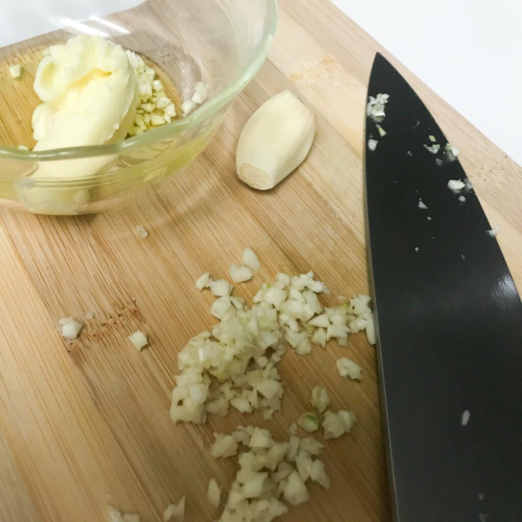 chopped garlic with butter.