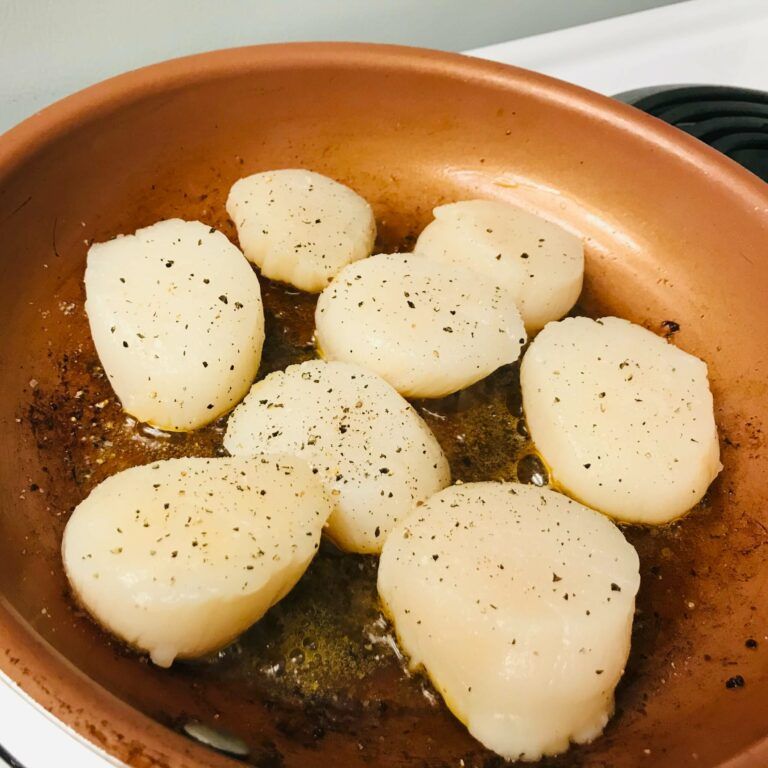 scallops cooking.