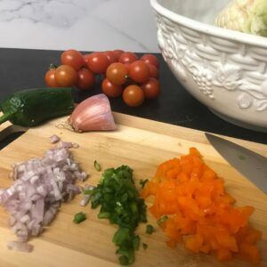 chopped veggies.