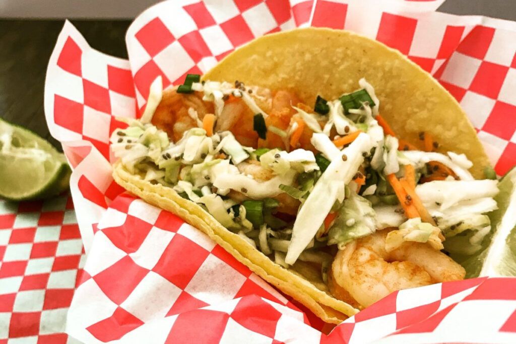 Shrimp Tacos with Healthy Chipotle Cream & Taco Slaw | My Curated Tastes