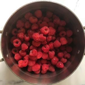 pot of raspberries.