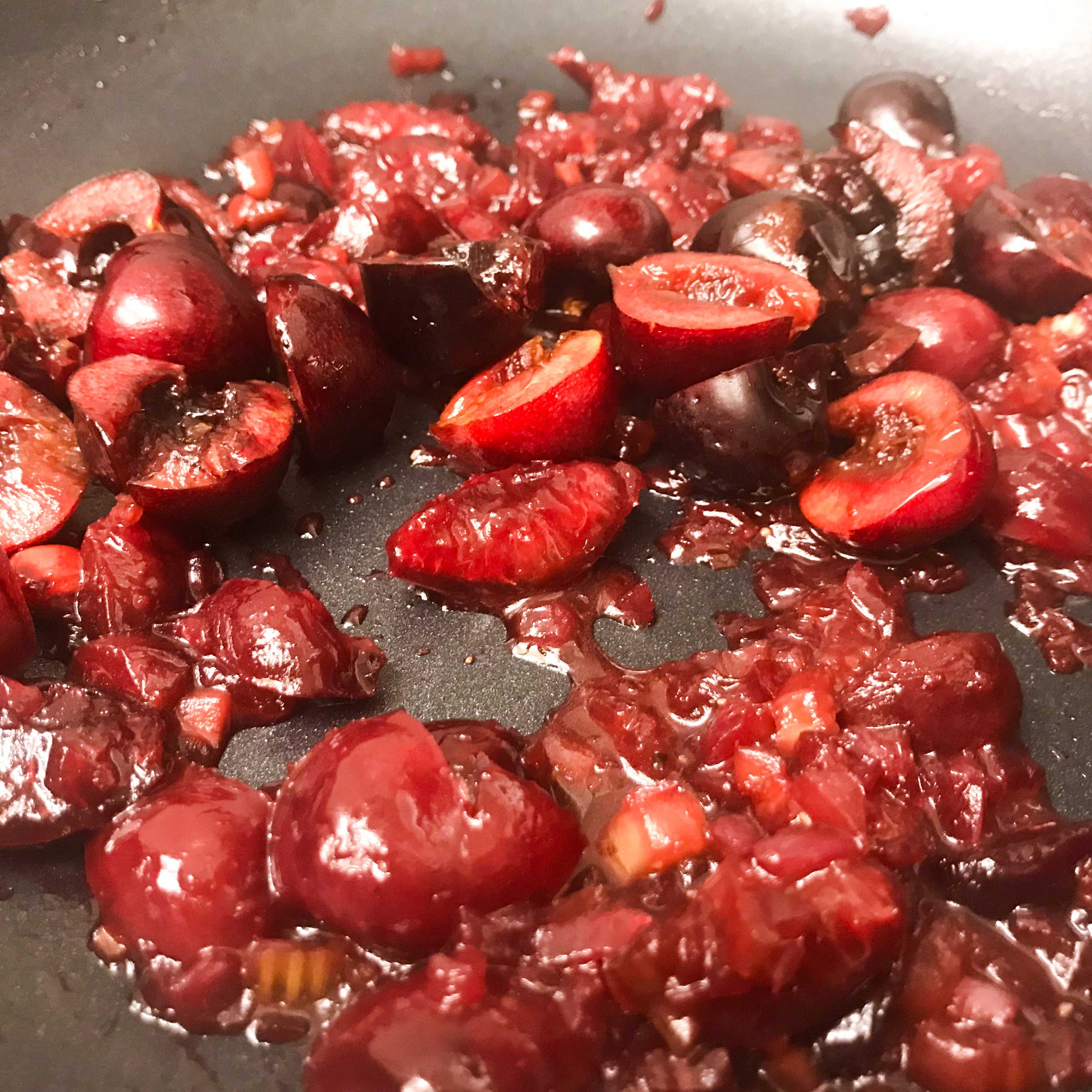 cherry sauce in skillet