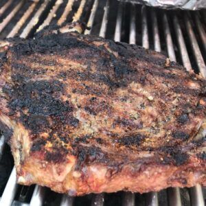 seared rib eye on the grill