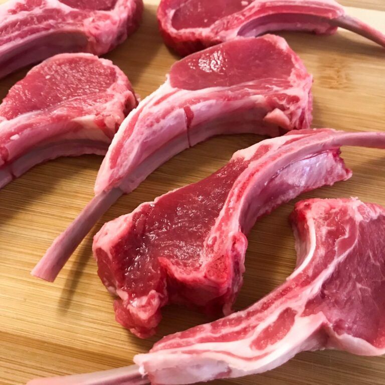 raw lamb chops on board