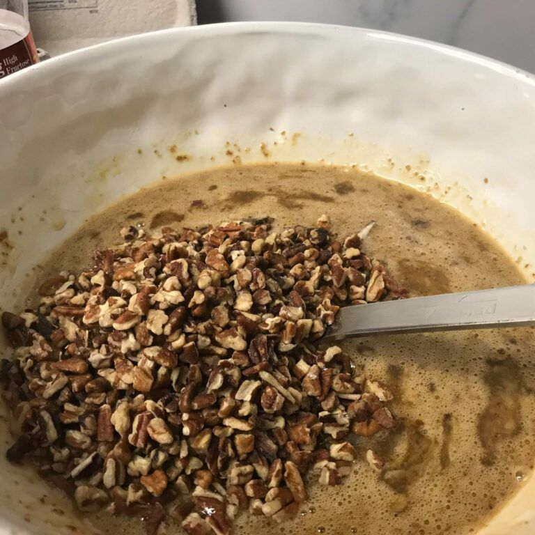 nuts added to liquid mixture