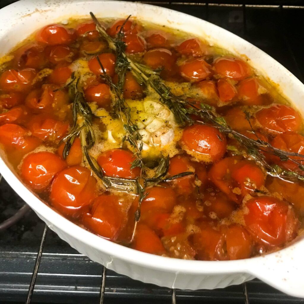 cooked tomatoes in olive oil