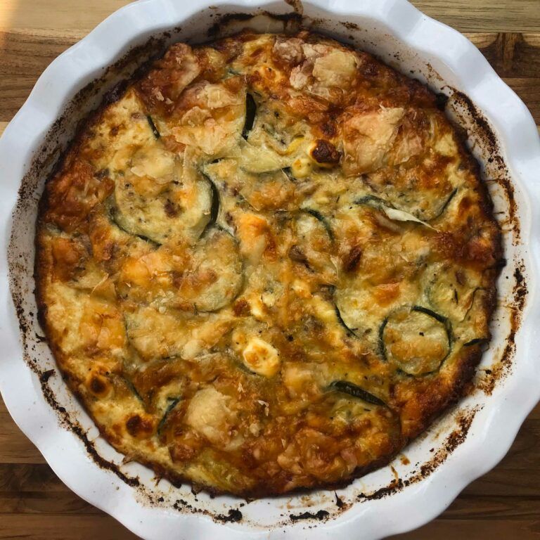 finished zucchini feta pie from overhead