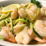 bowl of zucchini zoodles and shrimp