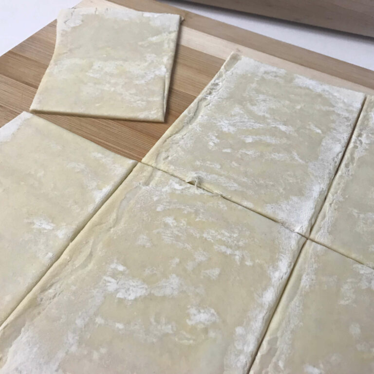 puff pastry cut into 6 squares.