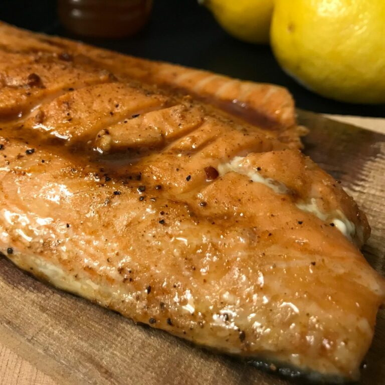cooked salmon on a cedar plank