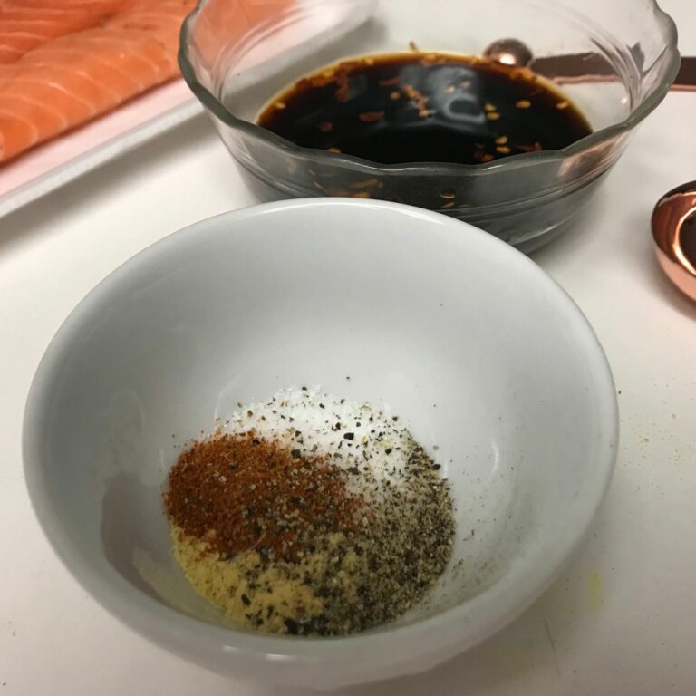 bowl of seasoning and bowl of glaze