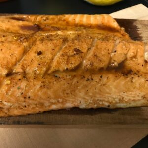 cooked salmon on cedar plank