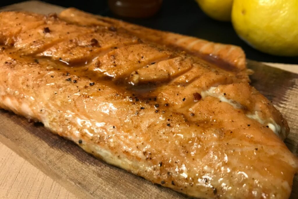 cooked cedar plank salmon