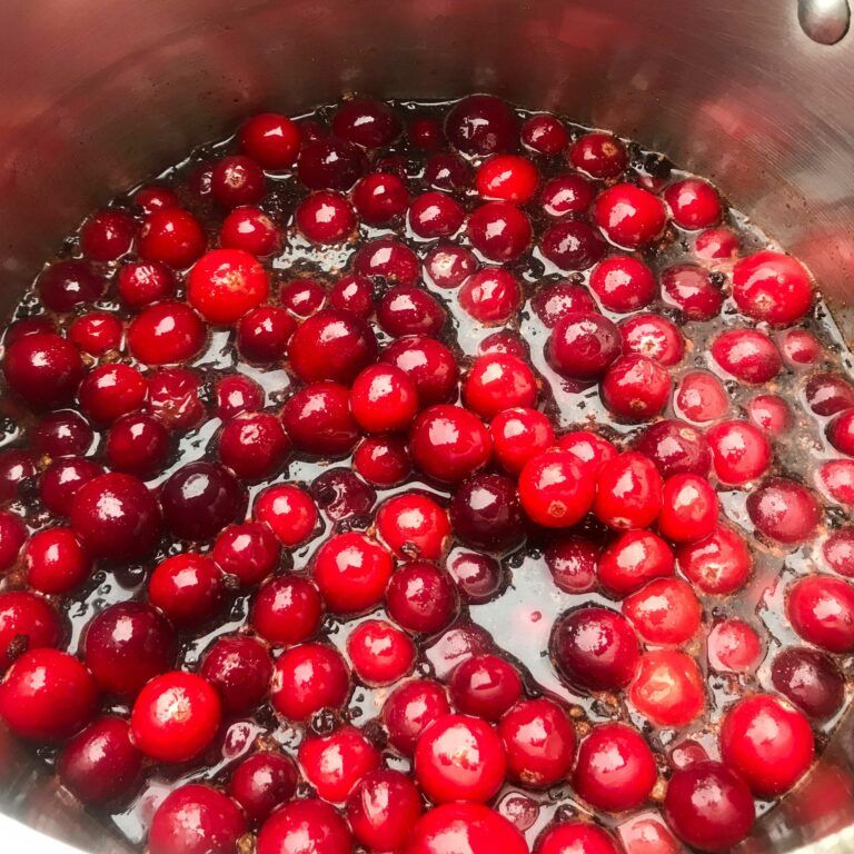 cranberries cooking in pot