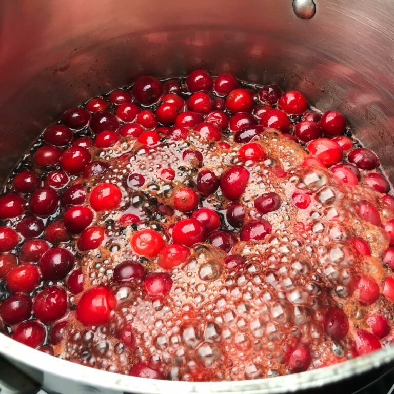 cranberries boiling in a pot