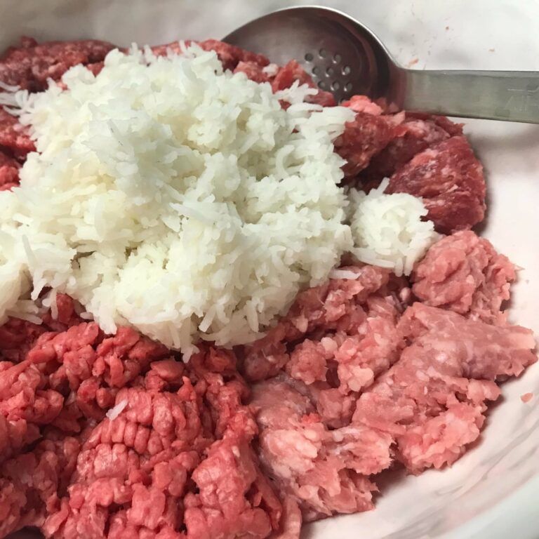 ground meat with rice in a bowl