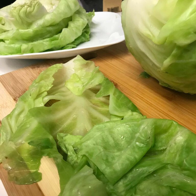 cabbage leave on cutting board