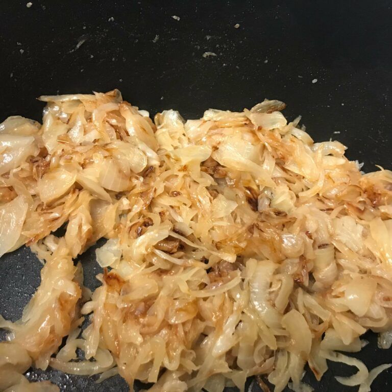lightly browned onions in pot