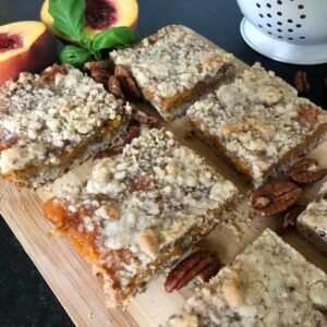 tray of baked peach pecan bars