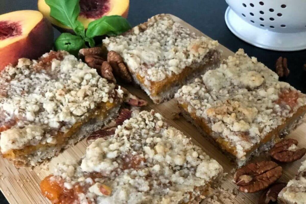 peach bars on a serving board