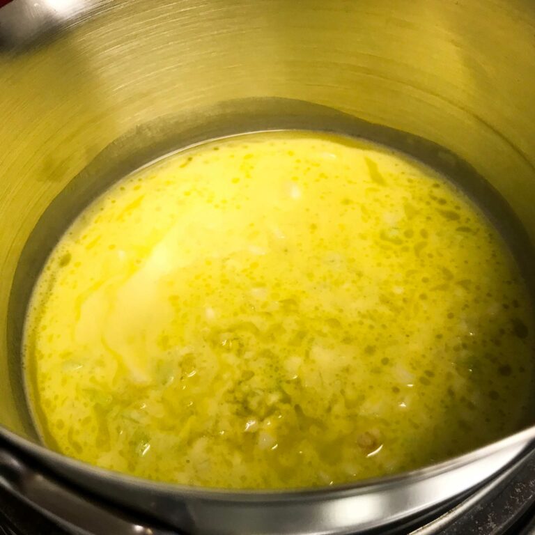 melted butter, oil and garlic in a pot