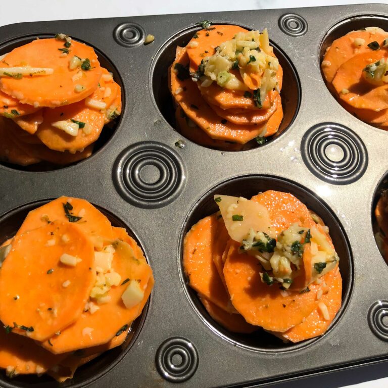 stacks of potatoes in muffin tin