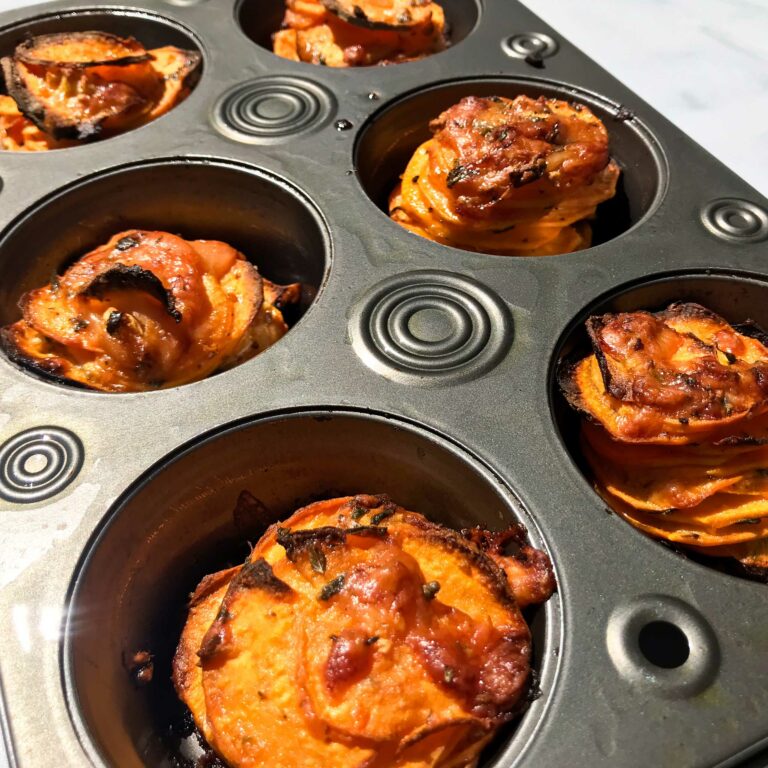 cooked stacks in muffin tin