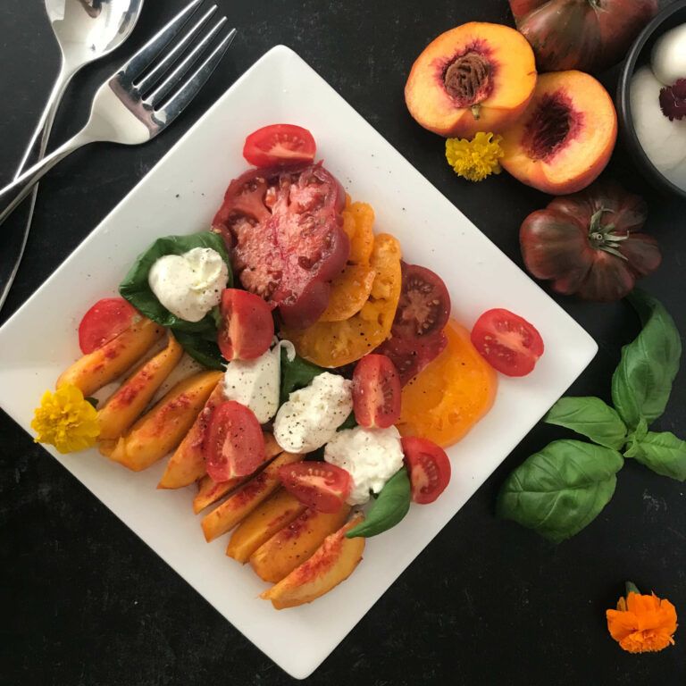 Heirloom-Tomatoes-Peaches-Burrata-Salad