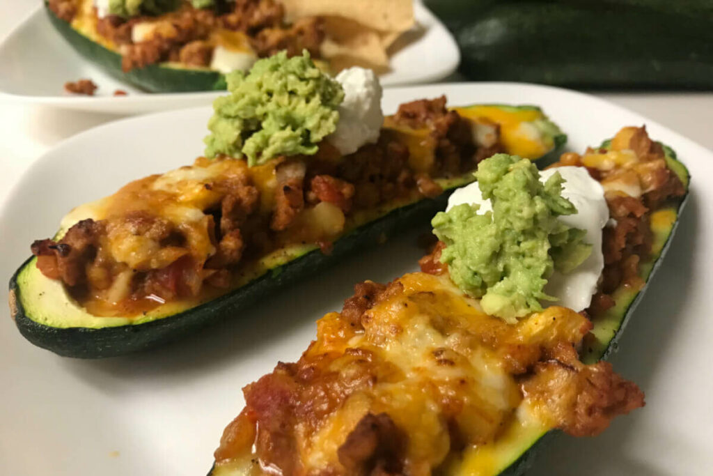 mexican turkey zucchini canoes on a plate