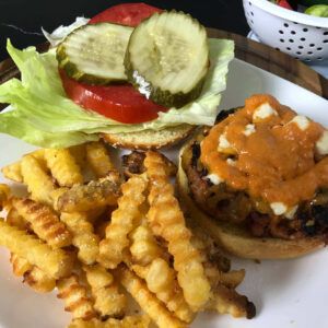 burger and fries on a plate