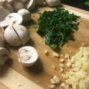 chopped onions, mushrooms and parsley