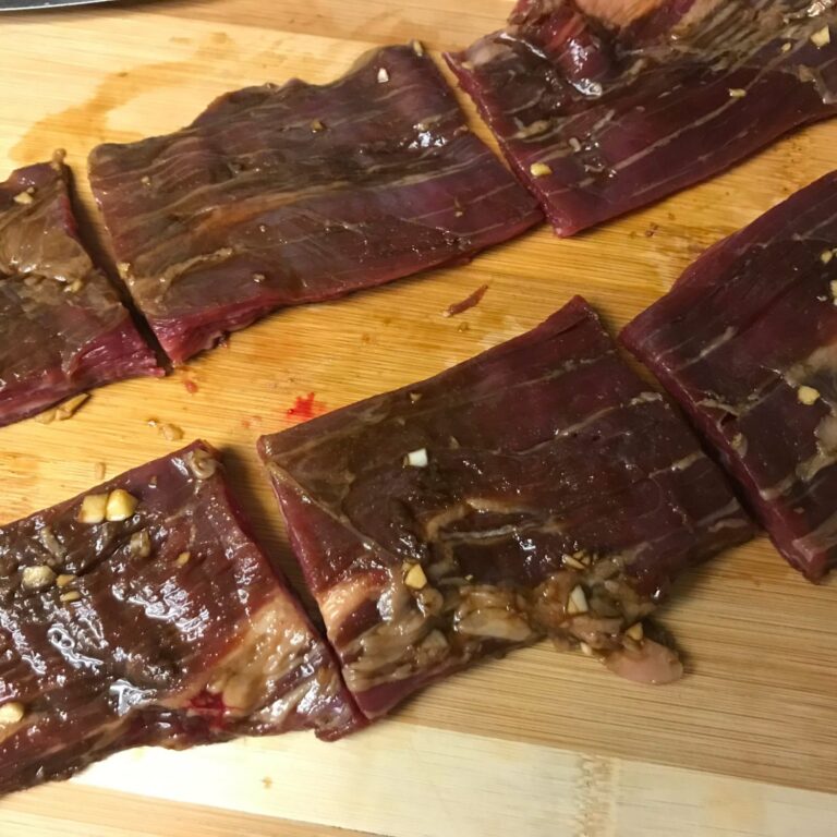 marinated beef cut into pieces.